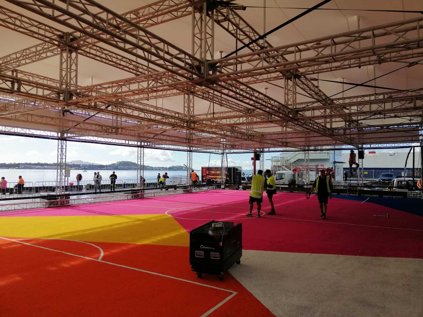 Temporary truss structure over the FIFA Women's World Cup futsal pitch