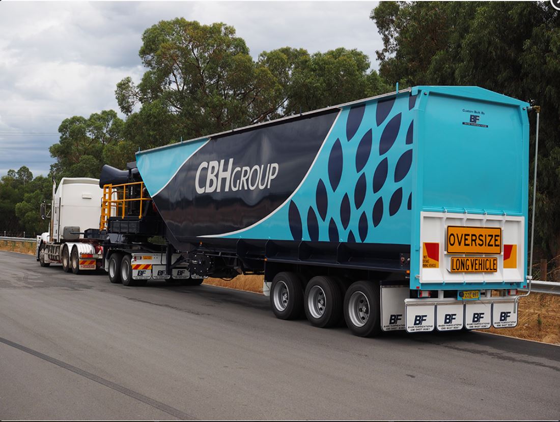 Large custom-built grain transport trailer