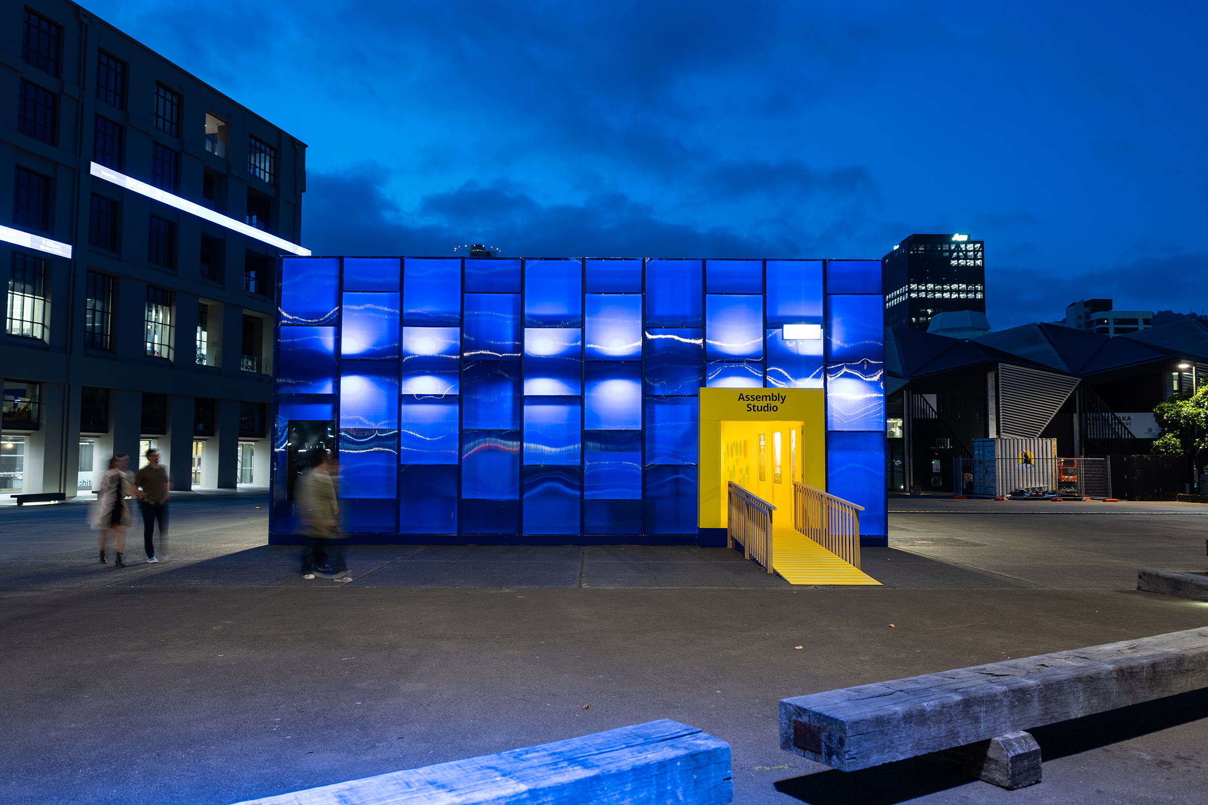 Illuminated temporary IKEA building installation in Wellington